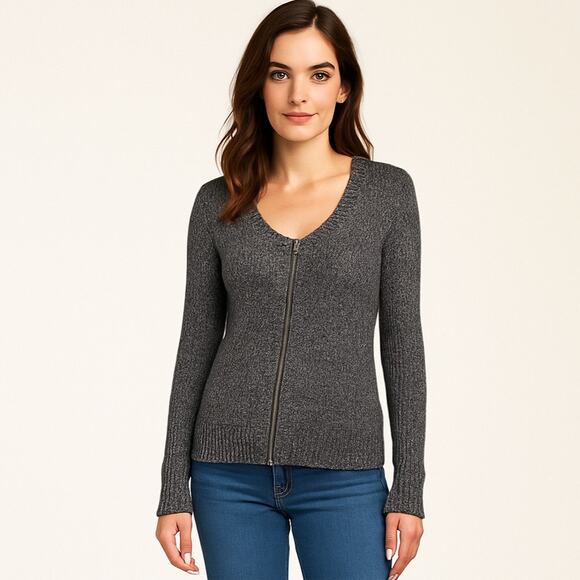 The Kooples Gray Linen Blend Zip Cardigan Sweater Women’s Large Knit - Picture 1 of 9